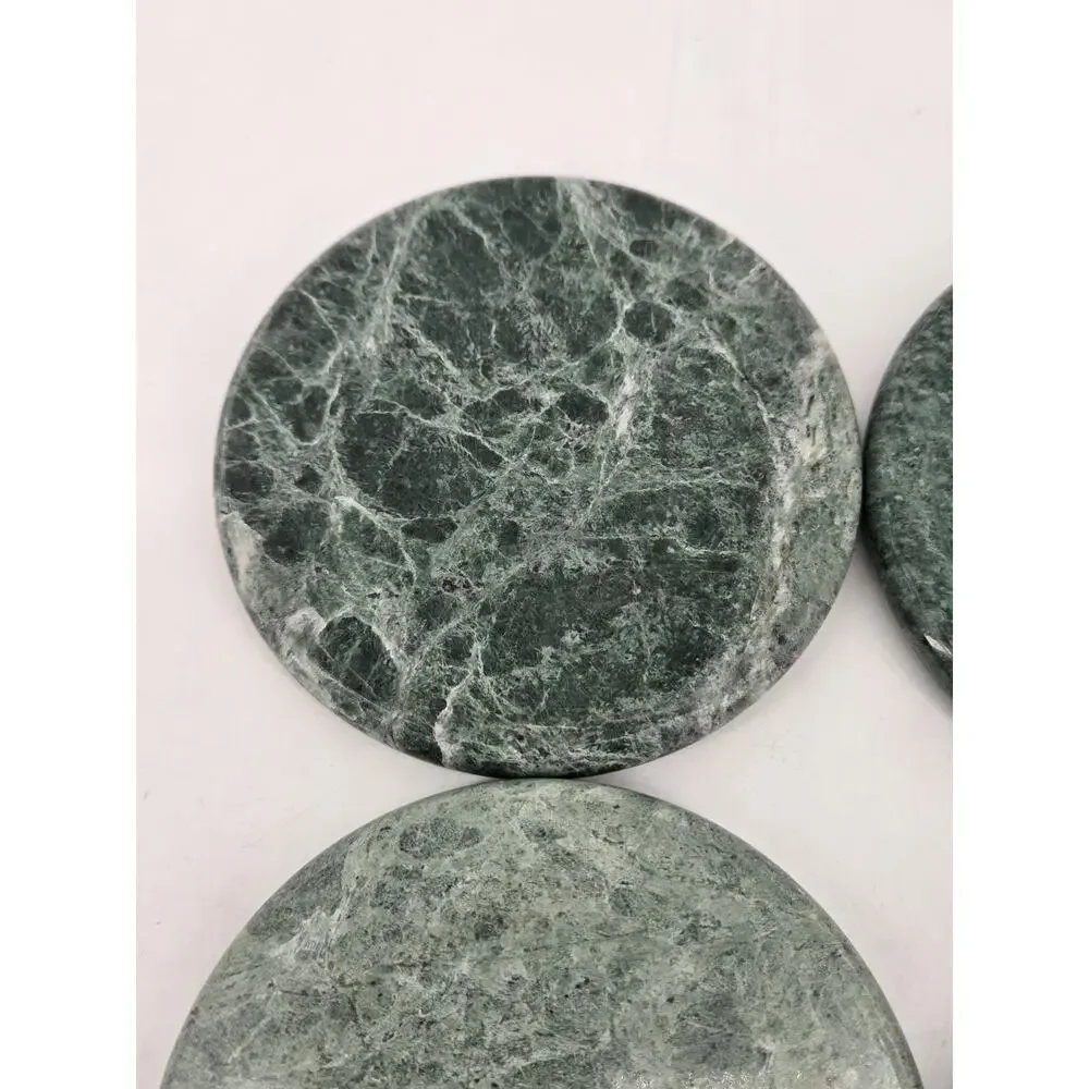 5 Vintage 1980s Classic Green Marble Round Coasters Cork Bottoms 4 Inches